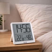 HC17 - HOME HC17 páratartalom és hőmérséklet mérő ébresztőóra, prémium LCD kijelzővel, hűtőszekrényre, bútorra, falra helyezhető